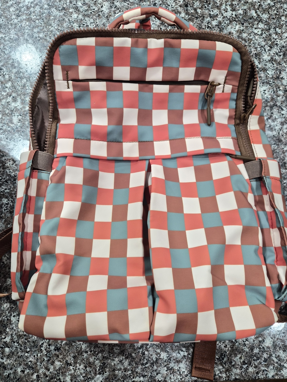 Checkerboard Pattern Women’s Backpack and Wallet- Multi Color